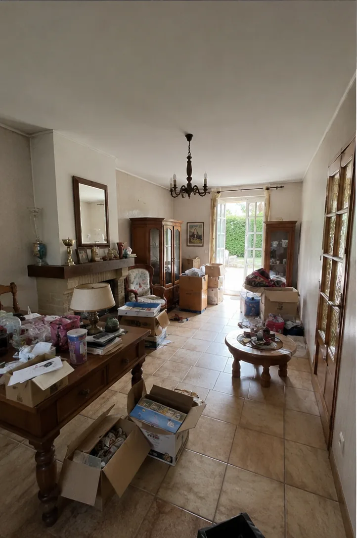Avant débarras : salon encombré avant vente